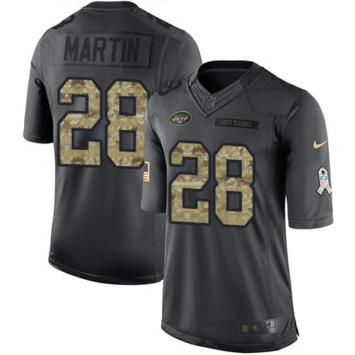 Nike Jets #28 Curtis Martin Black Men's Stitched NFL Limited 2016 Salute to Service Jersey - Click Image to Close